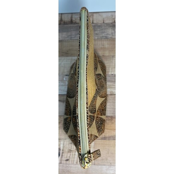 Handcrafted Woven Beige & Brown Zip Clutch With Geometric Print - Picture 4 of 5